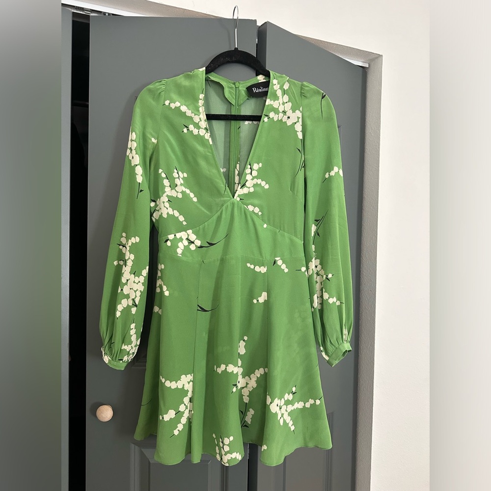 Realisation Par Silk Green Mini Dress Size Small